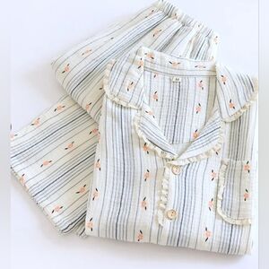 NWT Handmade 100% Muslin Cotton Blue Stripe Pajamas - M